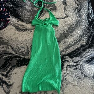 Green Knit Halter Midi Dress